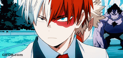 A Drawing Of A Boy With Red And White Hair And A Blue Eye GIF