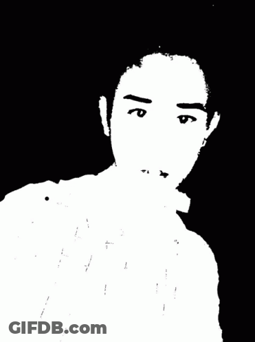 A Drawing Of A Boy With Red Eyes And A White Shirt With Crosses On It GIF