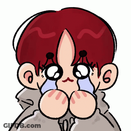 A Drawing Of A Boy With Red Hair And The Number 6 On His Ear GIF