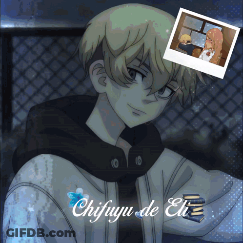 A Drawing Of A Boy With The Name Chifuyu De Eli On It GIF