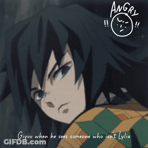 A Drawing Of A Boy With The Words Giyuu When He Sees Someone Who Isn 'T Lylia GIF