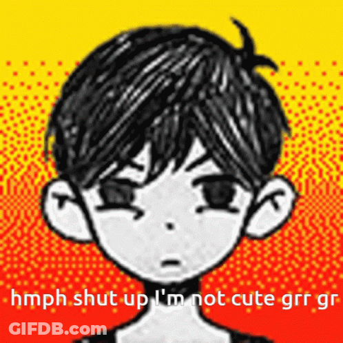 A Drawing Of A Boy With The Words Hmph Shut Up I 'M Not Cute Grrr Gr GIF
