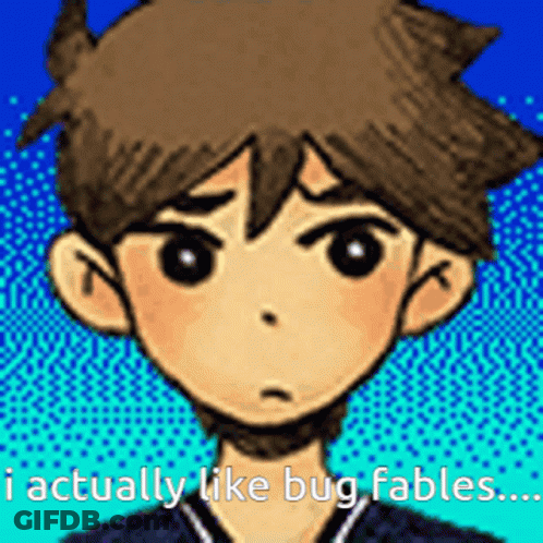 A Drawing Of A Boy With The Words " I Actually Like Bug Fables " Below Him GIF