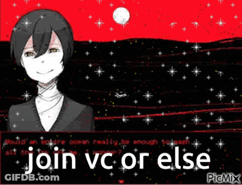 A Drawing Of A Boy With The Words " Join Vc Or Else " On The Bottom GIF