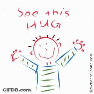 A Drawing Of A Boy With The Words " See This Hug " Written On It GIF