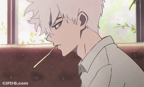 A Drawing Of A Boy With White Hair Smoking A Cigarette GIF