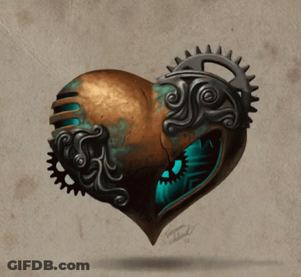 A Drawing Of A Broken Heart With A Gear In The Middle GIF