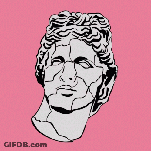 A Drawing Of A Broken Statue Of A Man 'S Head GIF