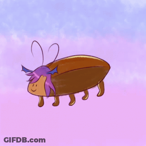 A Drawing Of A Bug With Purple Hair And A Smile On Its Face GIF