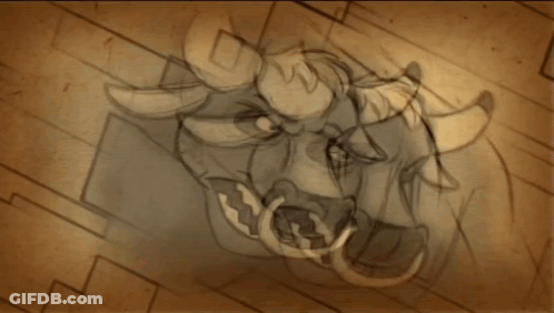 A Drawing Of A Bull With A Very Angry Look On Its Face GIF
