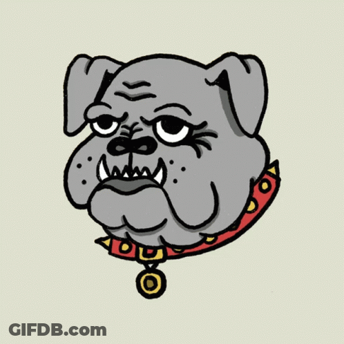 A Drawing Of A Bulldog Wearing A Red And Yellow Collar GIF