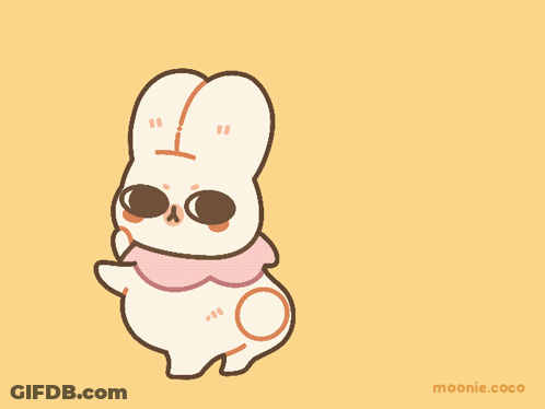 A Drawing Of A Bunny With A Pink Scarf And The Words Moenie.coco Below It GIF