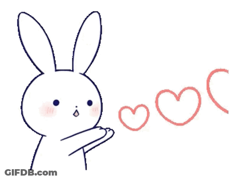 A Drawing Of A Bunny With Three Hearts Coming Out Of It 'S Mouth GIF