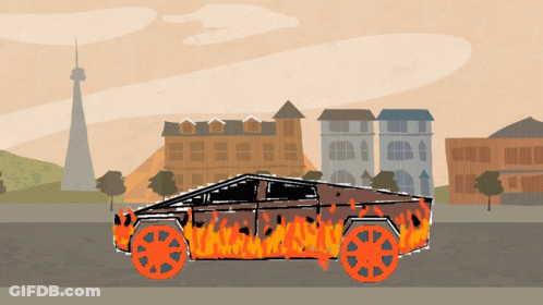 A Drawing Of A Burning Car In Front Of A City GIF