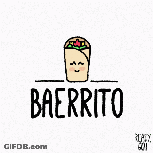 A Drawing Of A Burrito With Hearts Coming Out Of It GIF