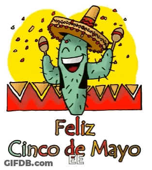 A Drawing Of A Cactus Wearing A Sombrero And Holding Maracas GIF