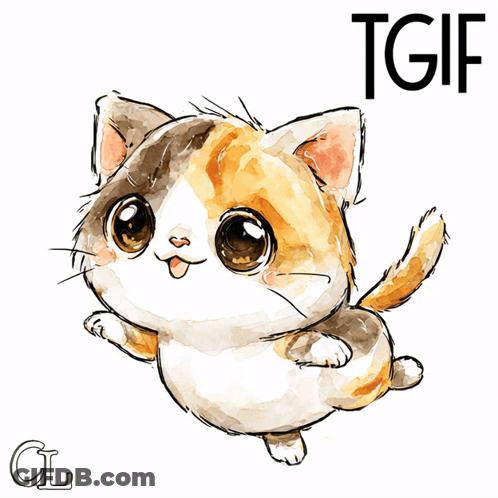 A Drawing Of A Calico Cat With The Word Tgif Above It GIF