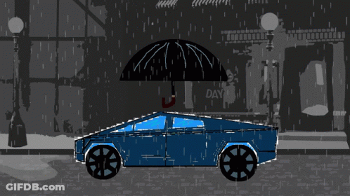 A Drawing Of A Car With An Umbrella In The Rain GIF