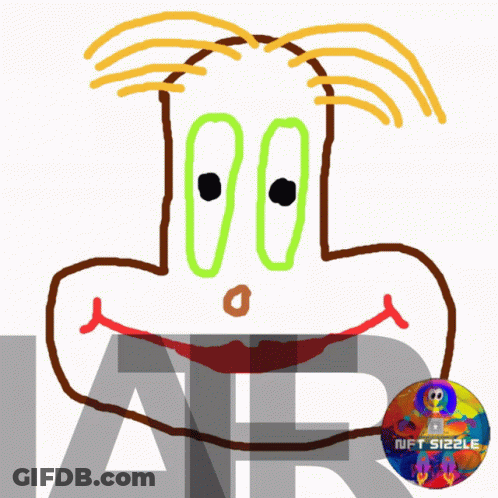 A Drawing Of A Cartoon Character With A Nft Sizzle Logo In The Corner GIF