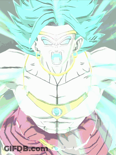 A Drawing Of A Cartoon Character With Blue Hair And A Green Belt GIF