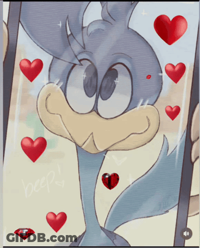 A Drawing Of A Cartoon Character With Hearts Around It And The Word Beep Written On The Bottom GIF
