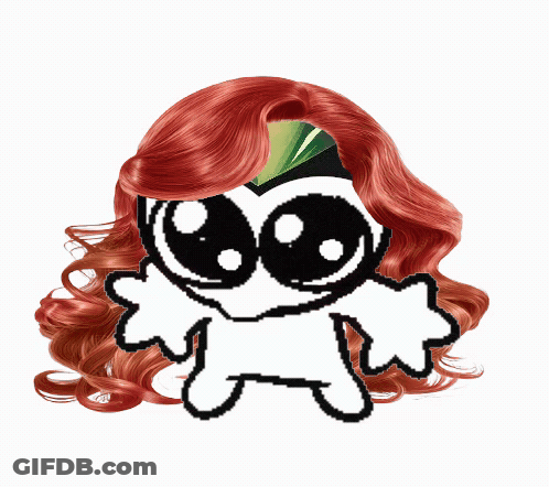 A Drawing Of A Cartoon Character With Red Hair And Big Eyes GIF