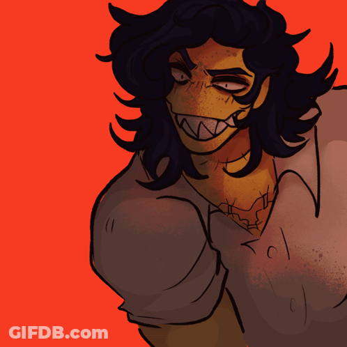 A Drawing Of A Cartoon Character With Sharp Teeth And Black Hair GIF