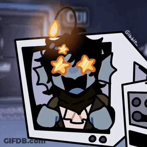 A Drawing Of A Cartoon Character With Stars In His Eyes And The Name Gibbit On The Bottom GIF