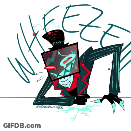 A Drawing Of A Cartoon Character With The Letters Keeee On The Bottom GIF