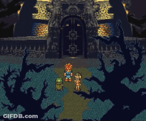 A Drawing Of A Castle With A Full Moon Behind It GIF