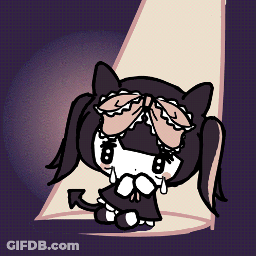 A Drawing Of A Cat Girl With Pigtails And A Bow On Her Head GIF