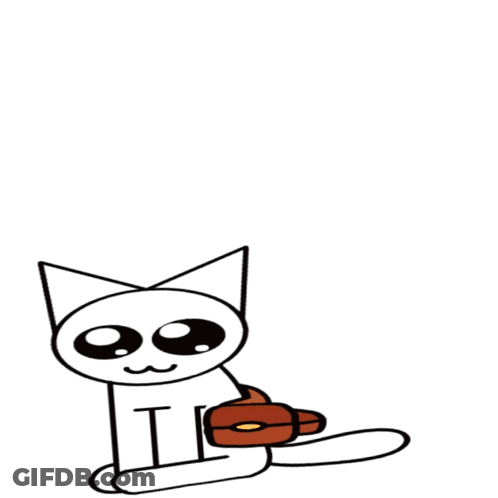 A Drawing Of A Cat Holding A Purse In Its Paws GIF
