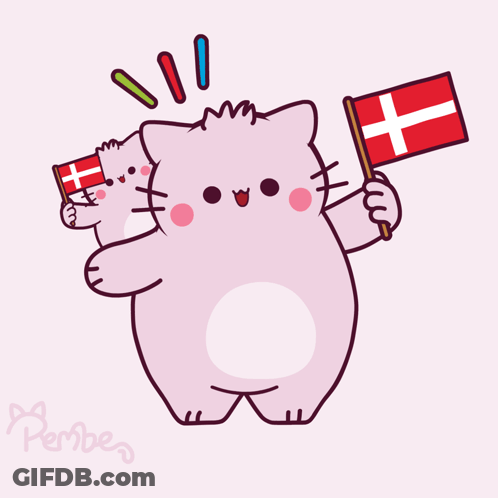 A Drawing Of A Cat Holding Two Flags With A Cross On It GIF