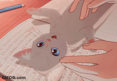A Drawing Of A Cat Laying On Top Of A Notebook With The Words " Classwork " On It GIF