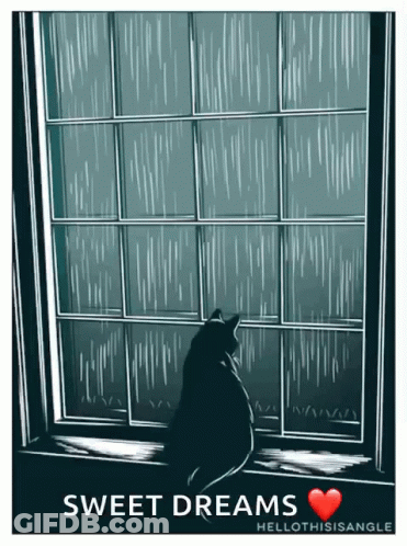 A Drawing Of A Cat Looking Out A Window With The Words Sweet Dreams Written Below It GIF