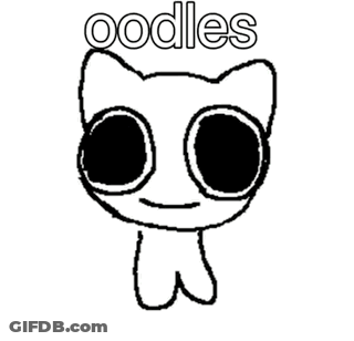A Drawing Of A Cat Surrounded By Confetti With The Word Oodles Written Above It GIF