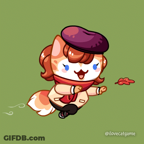 A Drawing Of A Cat Wearing A Beret And Scarf With The Name Ilovecatgame Below It GIF