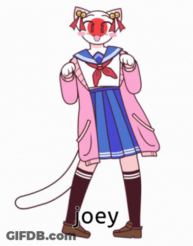 A Drawing Of A Cat Wearing A School Uniform With The Name Joey On It GIF