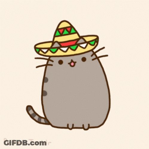 A Drawing Of A Cat Wearing A Sombrero With The Name Pusheen.tumblr Below It GIF