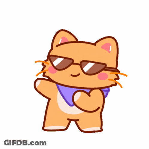 A Drawing Of A Cat Wearing Sunglasses And A Purple Scarf GIF