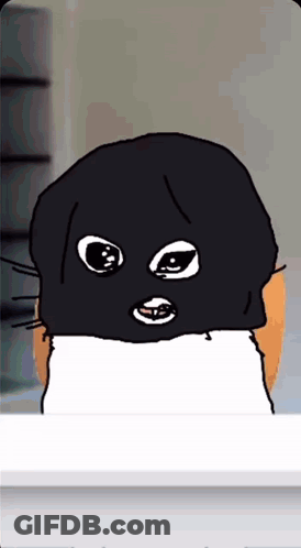 A Drawing Of A Cat With A Black Mask On Its Face GIF