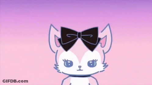 A Drawing Of A Cat With A Bow On Its Head And The Word Mia Written Below It GIF
