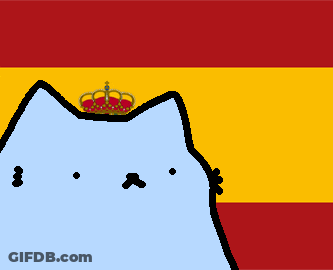 A Drawing Of A Cat With A Crown And The Words Vamos In White Letters GIF