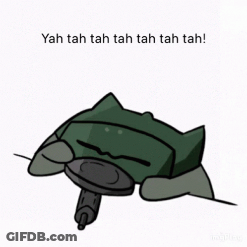 A Drawing Of A Cat With A Gun And The Words Yah Tah Tah Tah Tah Tah Tah GIF