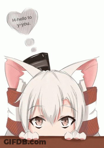 A Drawing Of A Cat With A Heart Saying H-Hello To Y-You GIF