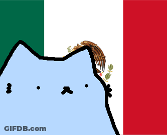 A Drawing Of A Cat With A Mexican Flag Behind It And The Words Vamos GIF