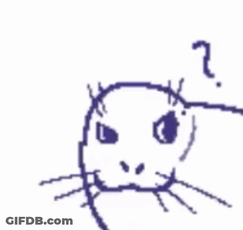 A Drawing Of A Cat With A Question Mark Above It 'S Head . GIF