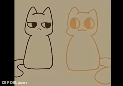 A Drawing Of A Cat With An Angry Face Next To A Drawing Of The Same Cat GIF
