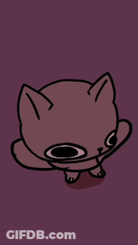 A Drawing Of A Cat With Big Eyes And A Black Nose GIF
