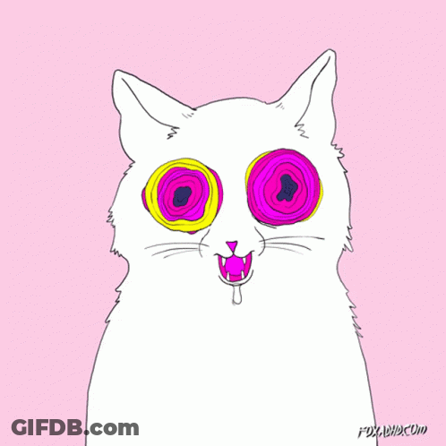 A Drawing Of A Cat With Circles In Its Eyes And The Website Foxadhd.com Underneath GIF
